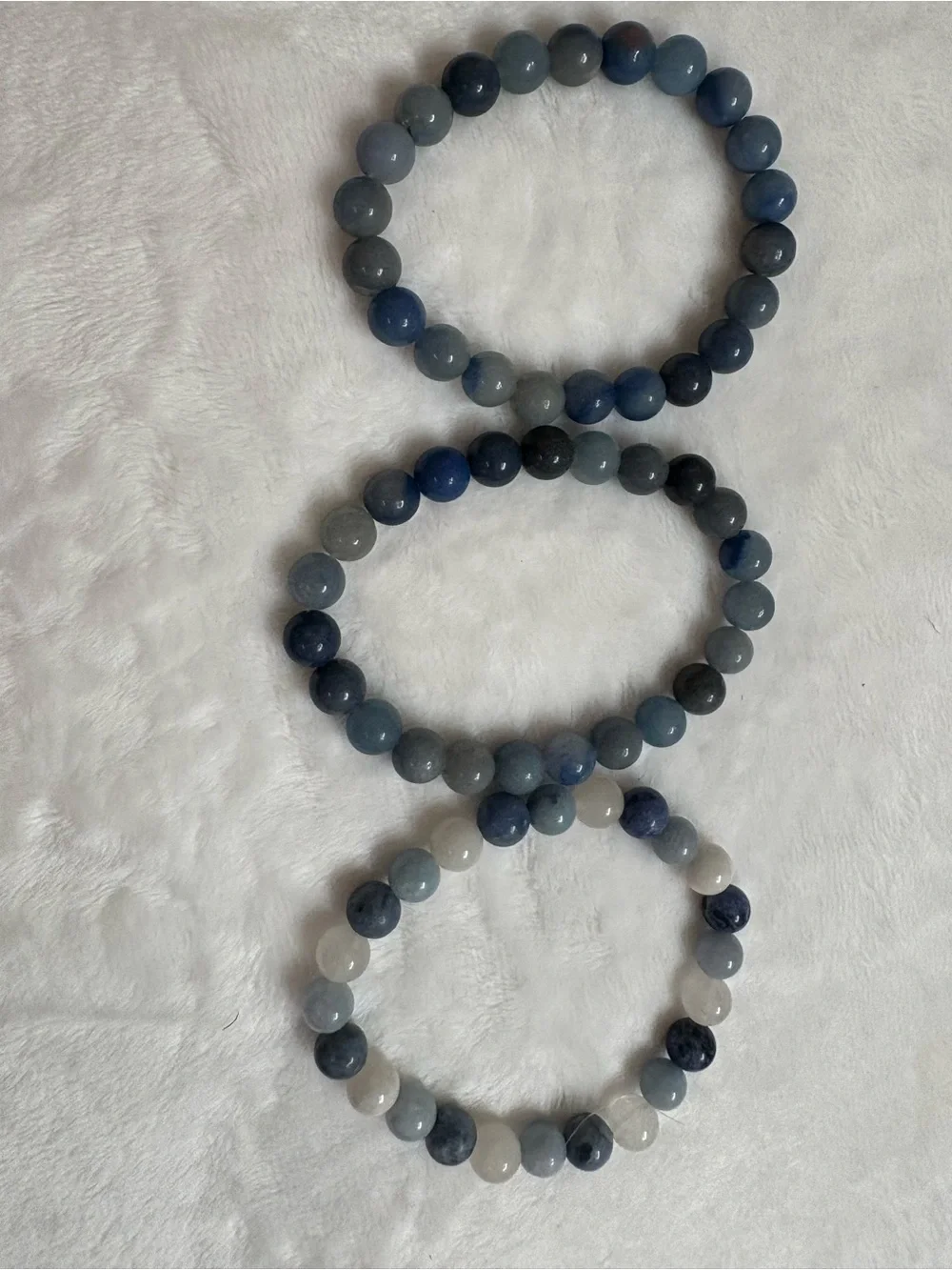 Blue and White Crystal Beaded Stretch Bracelet Trio - Women Jewelry